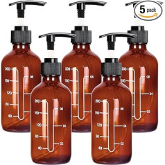 Youngever Boston Round Glass Bottles Glass Soap Dispenser with Measurement, Ideal for Essential Oils, Lotions, Liquid Soaps(Amber) 5 Pack