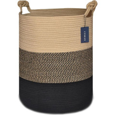 COMSE Extra Large Blanket Basket, Tall Storage Basket, Tall Rope Laundry Basket, 15.7 x 21.7 inch, Cotton Rope Basket, XXXL Laundry Basket, Toy Basket, Woven Basket, Clothes Baskets, Brown/Black