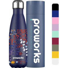 Proworks Stainless Steel Water Bottle | 24 Hours Cold and 12 Hours Hot - Vacuum Water Bottle - Insulated Flask for Sports, Running, Cycling, Yoga and Camping - 350 ml - Midnight Blue - Enchanted