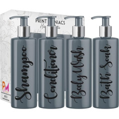 Print Maniacs Grey Mrs Hinch Inspired Personalised 500ml Pump Bottles Bathroom Set Shampoo Conditioner Shower Gel Bath Soak (Black)