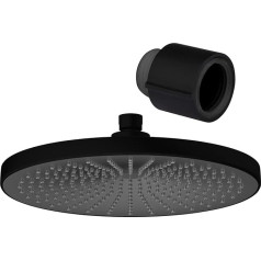WENKO Ultimate Shower Rain Shower Head with Water-Saving Regulator, Universal Shower Diameter 25 cm, Softrain Function for Gentle Water, Water-Saving Insert Saves 15-60% Water, ABS Plastic, Black/Grey
