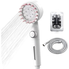 LONGHEXINA High Pressure Shower Head with Hose Set, 1.5 m, Universal Shower Head with Filter Massage, Shower Heads Spray with 3 Modes Water and Stop Button, Perfect for Adults, Children, Pets (White)