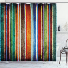 ABAKUHAUS Stripes Shower Curtain, Retro Colourful Ribbons, Fabric Fabric Bathroom Decoration Set with Hooks, 175 x 200 cm, Multicoloured