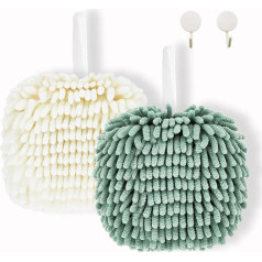 Foli Pack of 2 Chenille Towels White and Light Green - Dry Your Hand Instantly and Easy to Clean