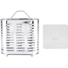 Kitchen Utensil Holder 16 x 14 x 8 cm Self-Adhesive Wall Kitchen Utensils Organiser Cutlery Basket with Spherical Base, Silver Stainless Steel Kitchen Utensil Holder Kitchen Utensil Container
