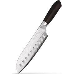 Hannah's Homebrand Santoku Knife & Sushi Knife - Amazingly Sharp Kitchen Knife 18 cm Blade - 100% Ebony - Damask Look