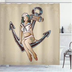 ABAKUHAUS Anker Shower Curtain Sailor Girl Fabric Fabric Bathroom Decoration Set with Hooks, 175 x 180 cm, Multicolor