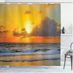 ABAKUHAUS Sunset Beach in Brazil City Sea Shower Curtain, Waterproof, Opaque, Includes 12 Rings, Long-Lasting Bacteria and Mould Resistant, 175 x 200 cm, Orange / Grey