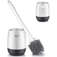 Rupex Silicone Toilet Brush and Container Toilet Brush Wall Mounted with Longer Handle and Quick Drying Holder Set for Bathroom Toilet and Guest Toilet