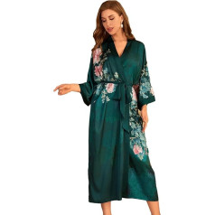 LOCIIXAT Long Satin Kimono Robe Floral Print Dressing Gown for Women Silk Dressing Gown