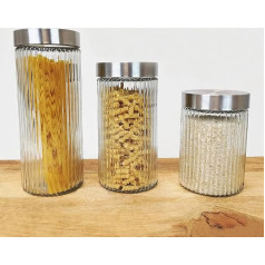 3-Piece Glass Storage Jars Set 2 L / 1.5 L / 1 L – Storage Jars Glass Container, Cereal Jar, Corn Flake Jar, Cereal Glass, Coffee Jar, Storage Jar, Candy Box