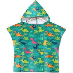 Treer Bath Poncho Beach Towel with Hood for Children, Cartoon Flamingo Microfibre Bathrobe Bath Towel Quick Drying Change Dresses Poncho Towel for Boys Girls (60 x 60 cm, Green)