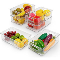 Comius Sharp Fridge Organiser, 6 Pieces Organiser System, Refrigerator, Transparent Storage Containers with Handles, Stackable Cabinet Organiser for Fridge, Kitchens, Cupboards - BPA Free