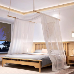 Comtelek Canopy Bed Curtains with 2 Pieces Canopy Bed Rod, Organza Fabric Wedding Curtain White Window Decoration Tulle Fabric Sold by the Metre Transparent for Bed Canopy Double Bed Wedding Wedding