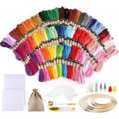 100 Colours Embroidery Set, Cross Stitch Starter Kit, Embroidery Crafts, Fin Embroidery Set for Friendship Bracelets, Embroidery Sewing Threads, Crochet + 5 Pieces Bamboo Embroidery Hoops, 2 Pieces