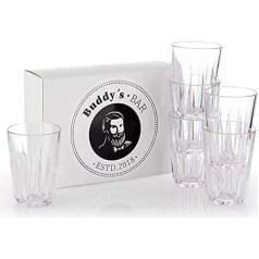 Buddy´s Bar - Set of 6, High Quality 200 ml Tritan Plastic Drinking Cups, BPA-Free, Crystal Glass Look, Shatterproof Reusable Cups, Dishwasher Safe