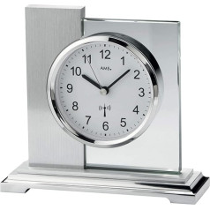 AMS radio table clock, wood, silver, 17 cm x 16 cm x 6 cm