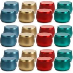 Empty Metal Candle Tins, 24 Pieces, for Candle Making, 237 ml / 8oz Mini Candle Tins, DIY Candle Making Accessories Kit, Dry Storage Jars for Tea, Sweets, Spices Gift (4 Colours)