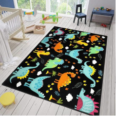 Capslpad Dinosaur Children's Play Mat 160 x 100 cm Washable Children's Rugs for Boys Bedroom Non-Slip Cartoon Dinosaur Rug for Playroom Children's Room Boys Decor Black