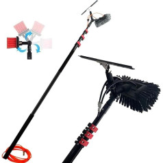 RayGenius Window Cleaning Brush, Hydro Telescopic Brush with Scraper, Water/Hose Dispensing Rod, Cleaning Photovoltaic and Solar Systems / 12 m Rod / 50 cm Brush Head, 5.4 m / 18 ft