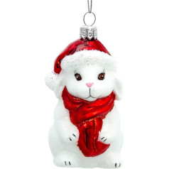 SIKORA BS711 Rabbit with Christmas Hat Christmas Tree Decoration Glass Figure Christmas Tree Pendant - Premium Line, Variant: White