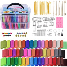 Polymer Clay, ARTFLY 50 Colours Clay Kit, Oven Bake Modelling Clay, Creative Polymer Clay Kit with Sculpting Tools and Jewellery Accessories, Non-Toxic, Ideal DIY Clay Gifts for Adults and Teenagers