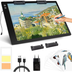 Light Table A2 Rechargeable Light Pad - Portable Battery Operated Diamond Painting Light Plate, 3 Colours, 6 Brightness Levels, LED Light Pad for Diamond Painting Accessories