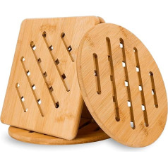 conisy Heat-resistant trivet, set of 4, bamboo, non-slip, washable coasters for kitchen, bowl, pot, pans, jug and plates (20 cm)