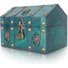 Gugxiom Wooden Treasure Chest with Combination Lock, Handmade Decorative Box, Vintage Wooden Box for Jewellery Storage, Desk Storage, Pirate Decoration (Green)