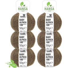 Hansa-Farm 100% Baby Alpaca Wool in 25 Colours - 300 Gram Set DK (double knit) (6 x 50 g) - The 1st Machine-washable 100% Alpaca wool – even softer, scratch-free and durable – Alpaca wool for knitting and crocheting