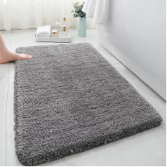 Bathroom Rug Non-Slip 60 x 90 cm, Soft Fluffy and High Pile Bath Mat, Absorbent Bath Mat for Bathroom, Washable Bath Mat for Bath, Shower and Bedroom, Grey Bath Mat, Large