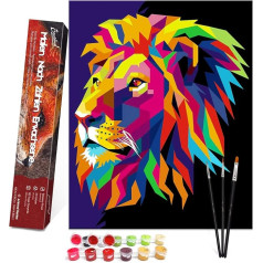 Bougimal Paint by Numbers Adult Lion, DIY Hand Painted Oil Painting with 3 Brushes, Acrylic Pigment, 40 x 50 cm (without Frame)