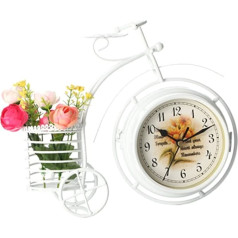 Yumech Vintage Bicycle Table Clock Bike Shaped Double Side Desktop Clock with Basket Non-Tickt Quiet Decorative Clock for Home Office Kitchen Decor