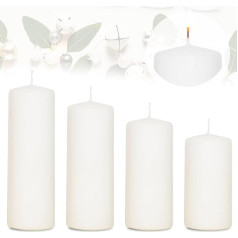 Candelo Set of 4 Candles Christmas Ambience Pillar Candles – White – 12/14/16/18 cm – Christmas Candles for Advent Wreath – Candle Christmas Decoration