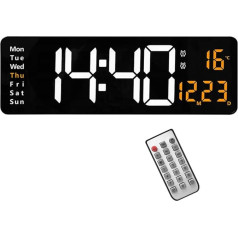 Lancoon Digital Wall Clock, 16 Inch LED Display with 10 Levels Adjustable Brightness, Week Temperature, Calendar, Remote Control, Charging Port for Living Room, Bedroom