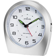 Atrium A620-19 Radio Controlled Alarm Clock Analogue Quartz No Ticking Classic Design Matte Silver