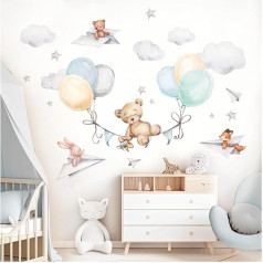 Little Deco DL847-4 Wall Sticker Bear with Balloons Wall Sticker for Baby Room Animals Children's Room Wall Sticker Self-Adhesive Decoration