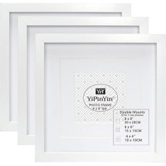 20x20cm Square White Set of 3 Double Brackets for 6x4 Garllery 6x6 3 Pack 4x4 Picture Frames with Glass for Wall Mount and Desks kTop