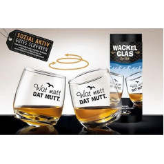 GILDE - 44817 Set of 2 Wobble Glass Wat mutt Dat Mut, 2 Glasses in a Cylinder Box with Sleeve, Glass: H 8.5 cm D 7.5 cm Capacity Approx. 200 ml, Dishwasher Safe