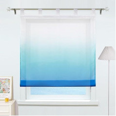 ESLIR Roman Blind with Loops, Kitchen Roman Curtains, Transparent Tab-Top Blind, Curtains, Colour Gradient, Voile Blue, W x H 120 x 140 cm, Pack of 1