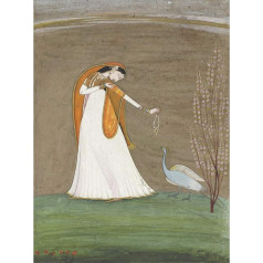 Artery8 Indian Miniature Woman With Peacock Painting Premium Wall Art Canvas Print 18X24 Inch indisch Frau Malerei Wand