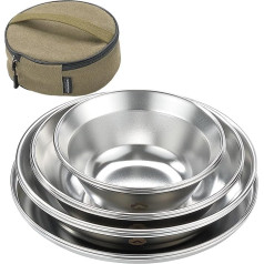 Campingmoon S395-1S Camping Plate, Stainless Steel, Dishwasher Safe, Set of 4