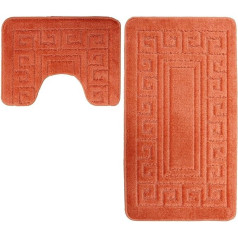 Bath Mat Set Non Slip Bath Pedestal Mat Greek Key Design for Bathroom 2 Pieces Soft Absorbent and Non-Slip (Orange)