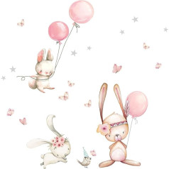 Little Deco DL726 Wall Sticker Children's Room Animals Rabbits I Wall Picture 162 x 117 cm (W x H) I Balloons Stars Wall Sticker Playroom Baby Decoration Children