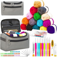 Aolawco Crochet Kits for Beginners and Adults, 87 Pieces Knitting Kit Accessories with Ergonomic Crochet Hook Set, 15 Yarn Balls (25g) and Storage Bag, Knitting Starter Kit for Adults