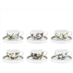 Portmeirion Botanic Garden Traditionelle Form Frühstückstasse und Untertasse, Set mit 6 verschiedenen Motiven
