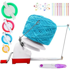 RRigo Ball Winder, Large Yarn Knitting Loom, Crochet Swift Yarn, Fibre Cord, Ball Wool Winder, DIY Tool Kit, 1 Yarn Ball Winder + 1 Set 4 Size Pompom + 20 x Needle Button Set + 1 x Scissors