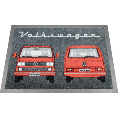 BRISA VW Collection - Volkswagen Foot Mat Door Mat Shoe Dirt Trapper Scraper with T3 Bulli Bus Motif (Bus Front/Red)