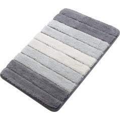 PiccoCasa Light Grey Bath Mat, Non-Slip 50 x 80 cm, Bath Mats for Bathroom, Floor and Bathtub, Extra Soft, Microfiber Striped Bathroom Rug, Machine Washable/Dry