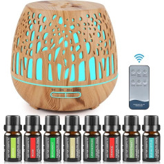 GuKKK Aroma Diffuser, 400 ml Ultrasonic Humidifier with Remote Control, Wood Effect Aromatherapy Fragrances Humidifier, 7 Colours LED, Remote Control with Timer Setting, for Bedroom, Yoga, Office